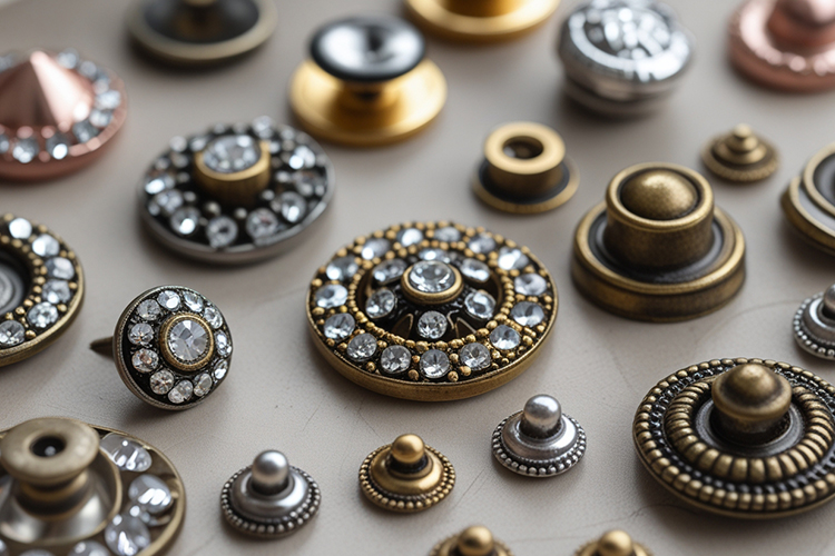 Decorative buttons and rivets for fashion accessories