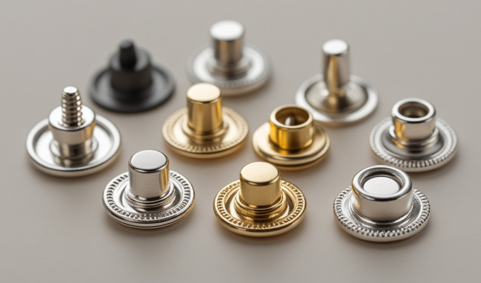 Decorative buttons and rivets for fashion accessories