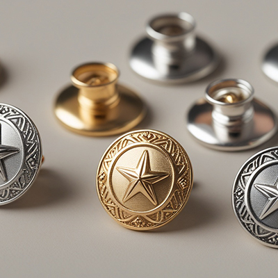 Decorative buttons and rivets for fashion accessories