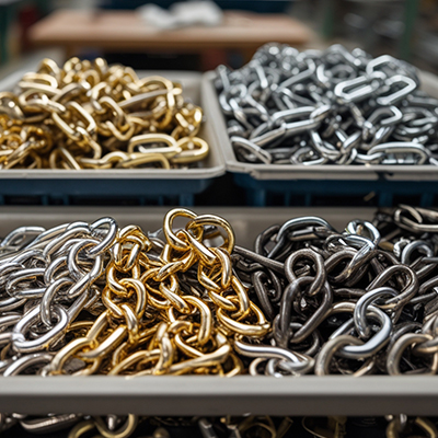Metal chains and rings for bags and accessory hardware