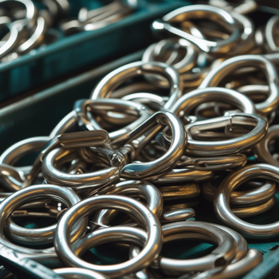 Metal chains and rings for bags and accessory hardware