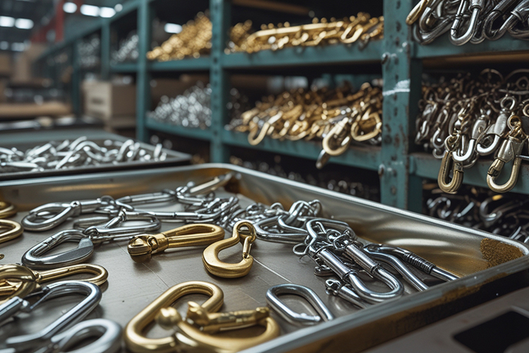 Metal hooks and clasps for bags belts and accessories