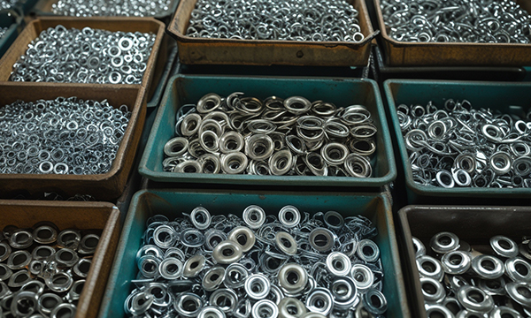 Metal eyelets and grommets for garments and leather goods